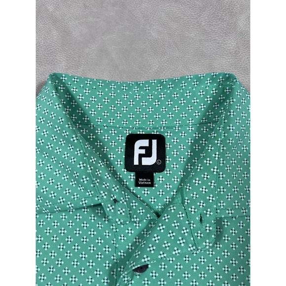 FootJoy Shirt Size Large Watersound Club Green Textured Button Up Golf Polo - Picture 4 of 9